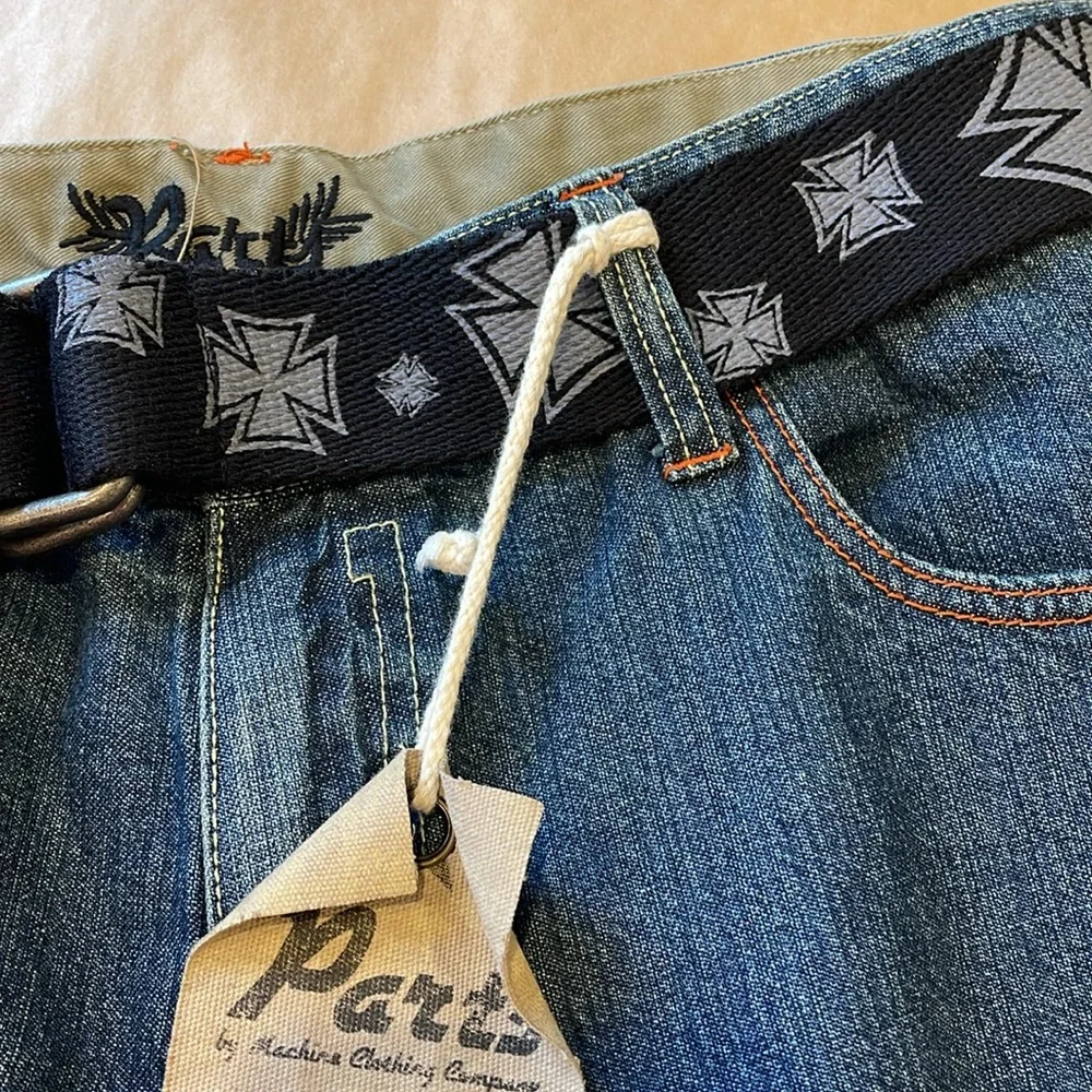 Men's Blue Jeans by Parts mid-rise, boot cut, 36x32, dark wash, NWT, belted,